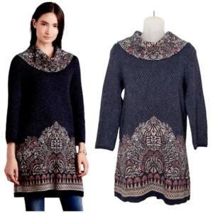 MOTH Anthro Sweater Dress Size Small Imperial Garden Tunic Cowl Neck